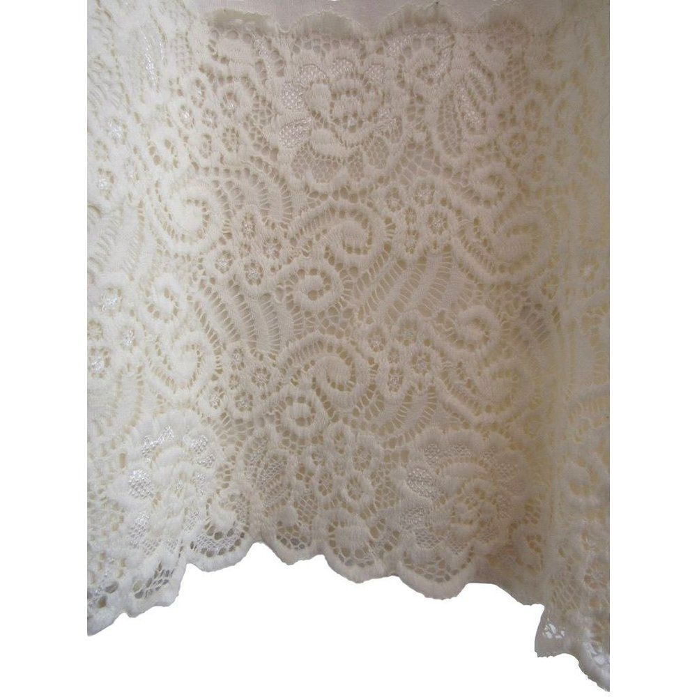 Garnet Hill Cream 3/4 Sleeve Lace Hem Knit Tie Neck Top Sz M - Picture 4 of 5